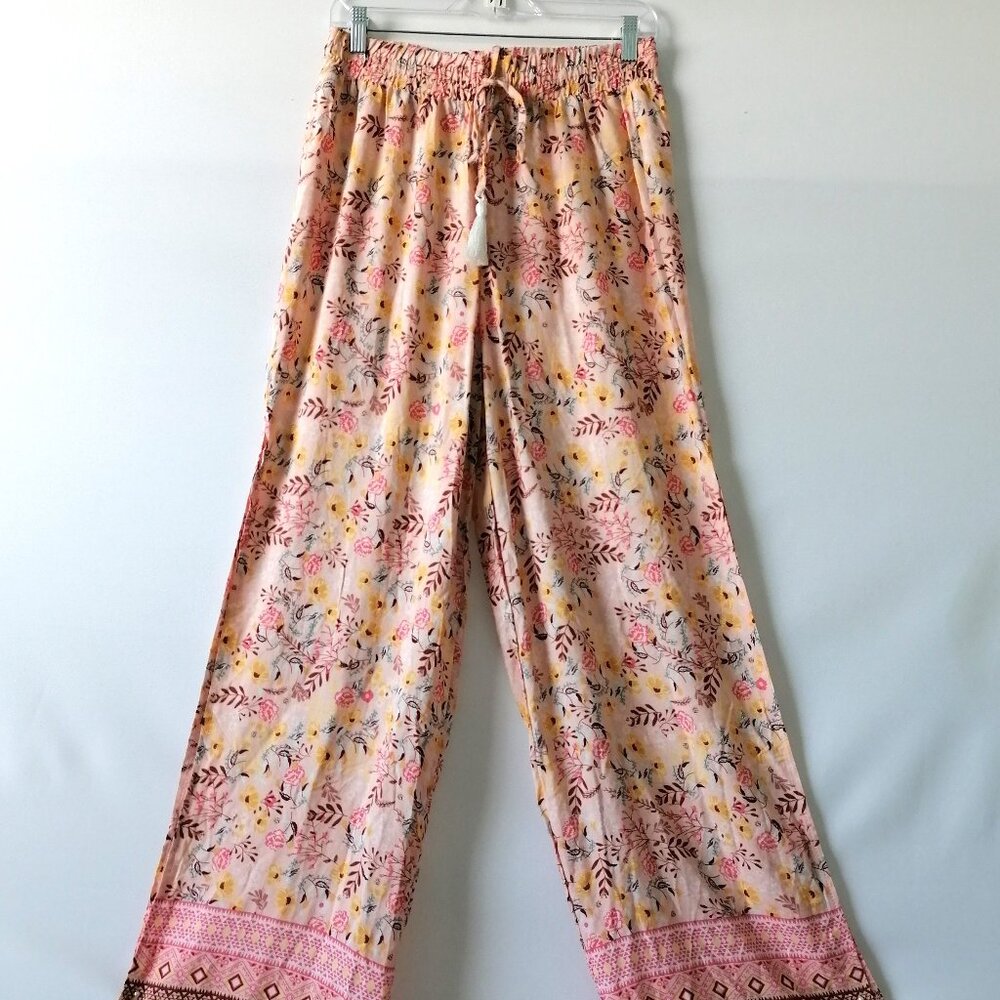New Look Womens Pink Drawstring Waist Side Slit Floral Harem Pant Size Large